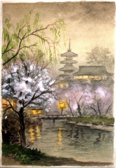 Hakuun Takasu, Japanese watercolor landscape paintings